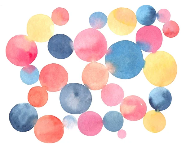 Pink and blue watercolor circles, hand painted illustration — Stock Photo, Image