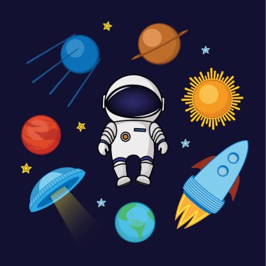 Uzaylı uzay, roket, uydu, Ufo, gezegenlerin ve yıldızların içinde