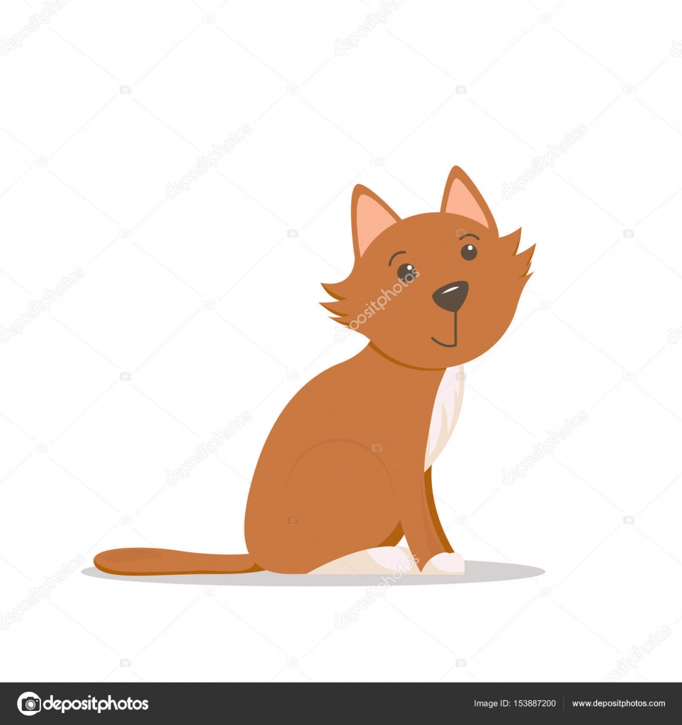 Joli Petit Rouge Chat Chaton Assis Illustration De Dessin