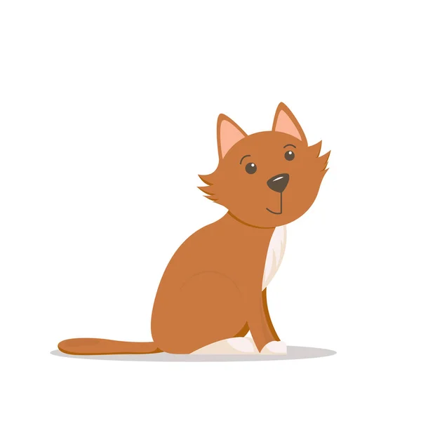 Gatinho vermelho bonito, gatinho sentado, vista lateral desenho animado ilustração — Vetor de Stock