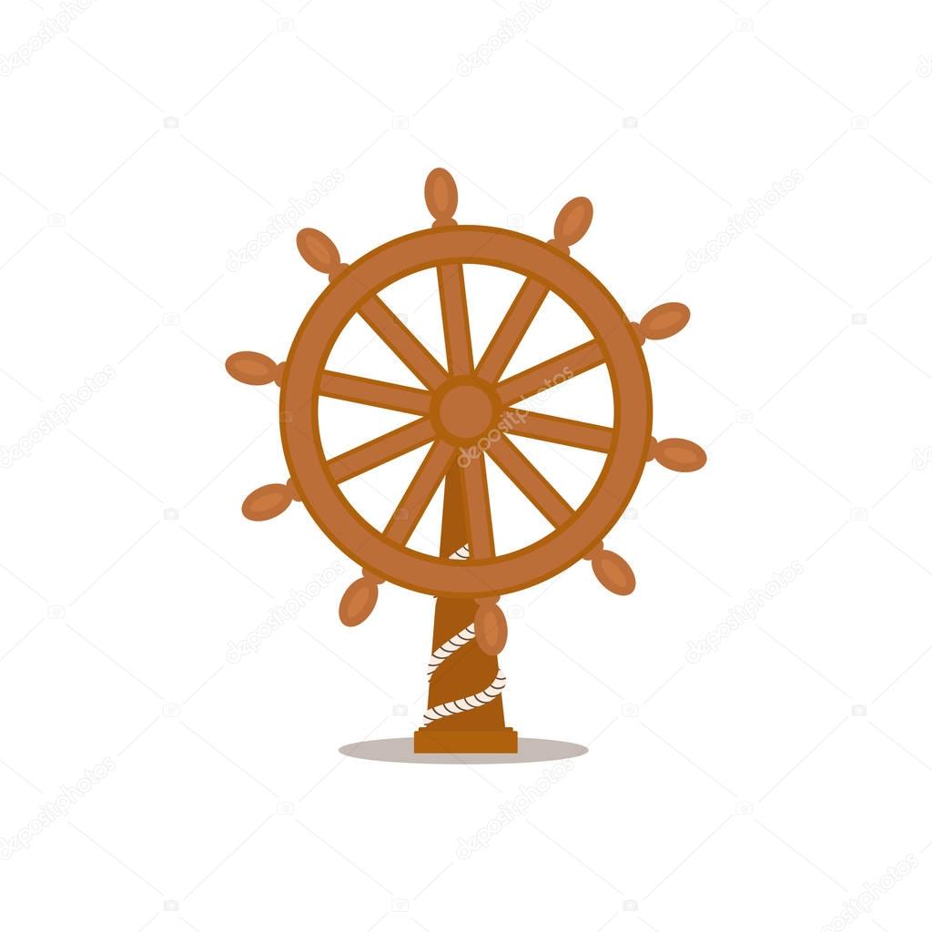 Ship, sailboat steering wheel, cartoon vector illustration