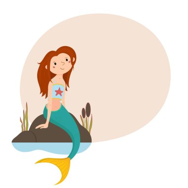 Küçük şirin kırmızı saçlı denizkızı metin için yer ile