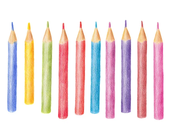 손으로 그린 그림 색깔된 연필의 행에 — 스톡 사진