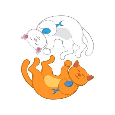 İki kırmızı ve beyaz logolu şekillendirme daire kediler