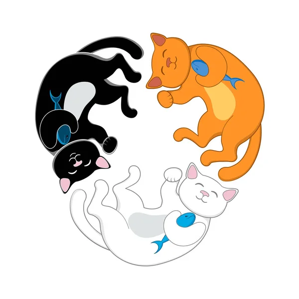 Logotipo com três gatos de desenhos animados formando um círculo — Vetor de Stock
