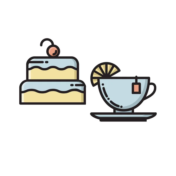 Bolo e xícara de chá, padaria, confeitaria ícone da loja — Vetor de Stock