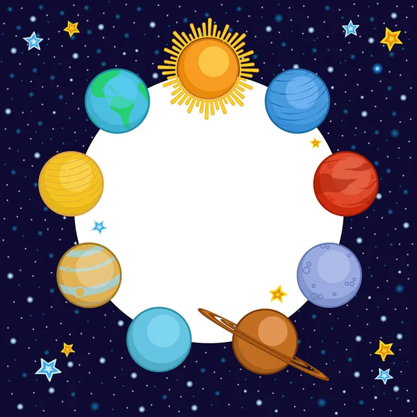 Metin için yuvarlak yer ile güneş sisteminin gezegenleri — Stok Vektör