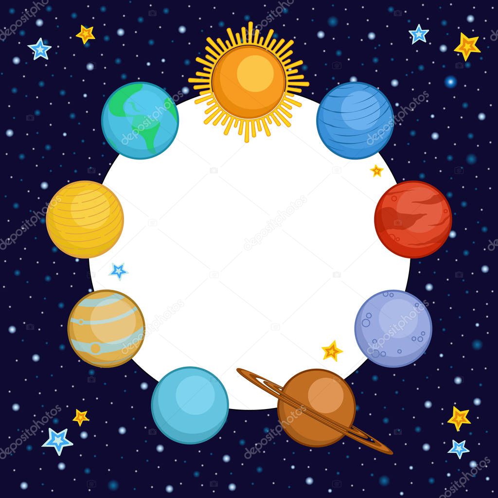 Planets of solar system with round place for text