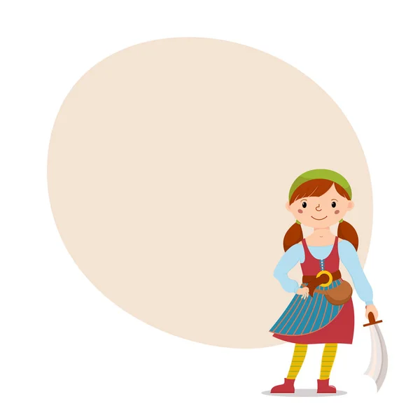 Pirate girl holding cutlass place for text — Stock Vector