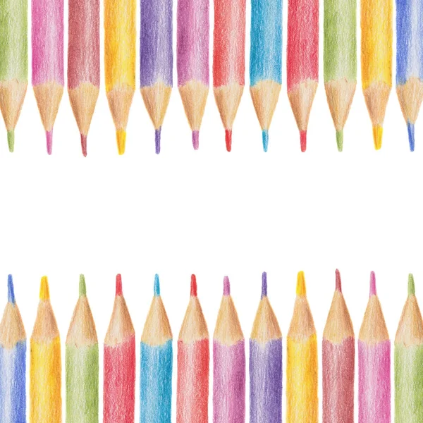 Moldura horizontal feita por lápis de cor, lápis de cor — Fotografia de Stock