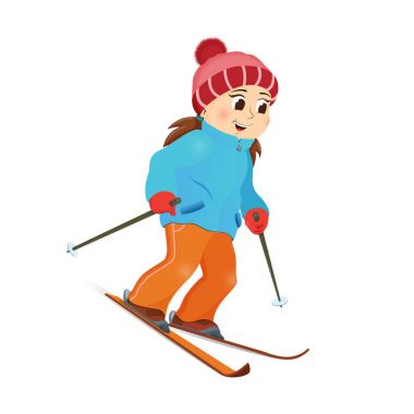 Yokuş aşağı, kış sporları Kayak mutlu, komik kız