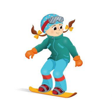 Mutlu kız snowboard yokuş aşağı, kış sporları