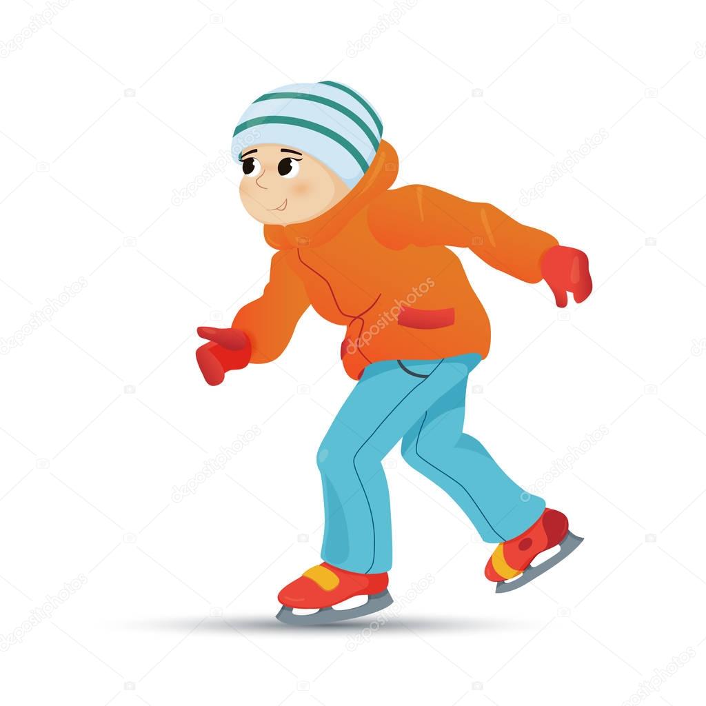 Fröhlicher Junge in warme Kleidung im Winter Eislaufen — Stockvektor