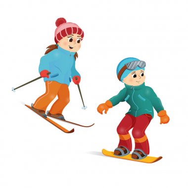 Mutlu genç kız Kayak ve snowboard çocuk