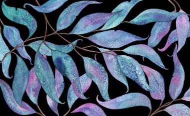 Siyah yapraklarla soyut suluboya desen