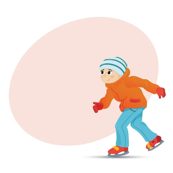 Щасливий хлопчик катається на ковзанах взимку, місце для тексту — стоковий вектор