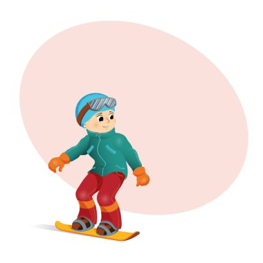 Metin için esprili çocuk snowboard yokuş aşağı, yer