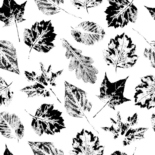 Patrón sin costura blanco y negro de hojas que caen — Vector de stock