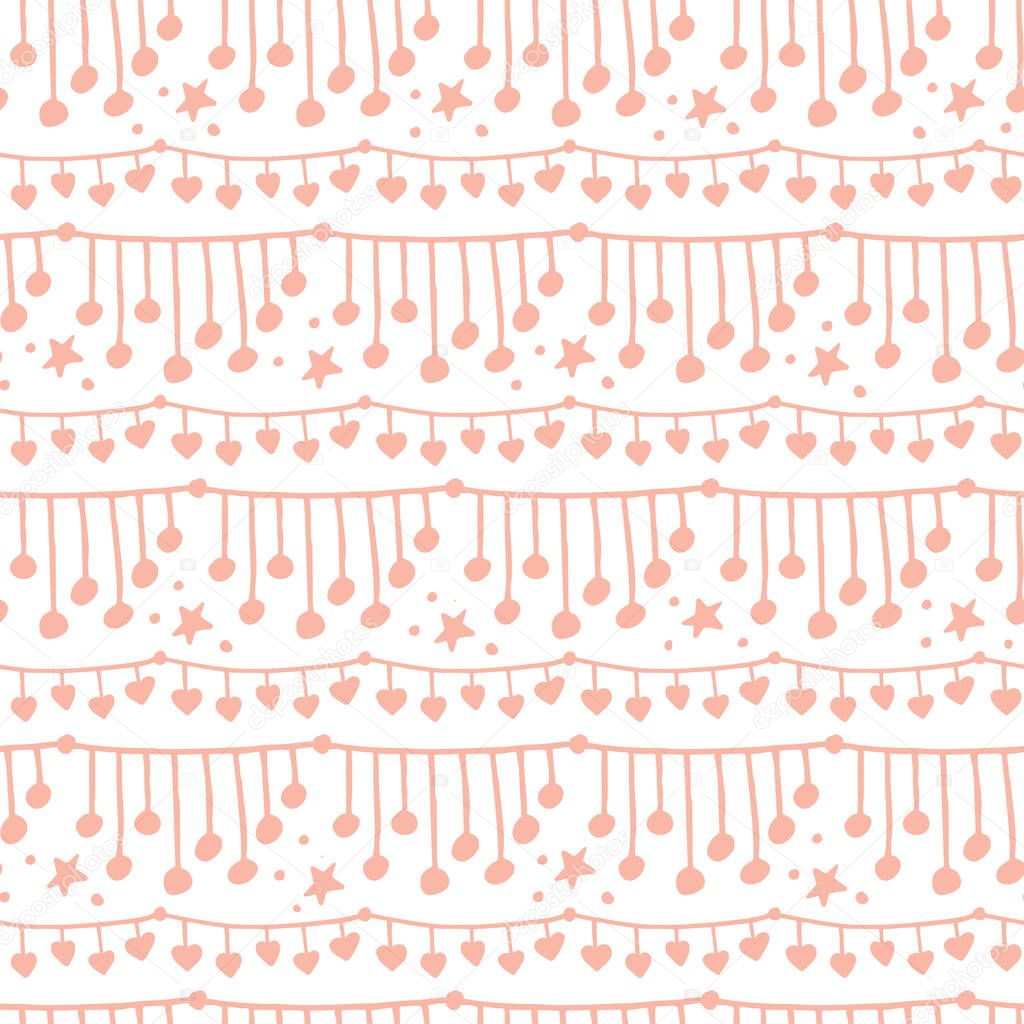 Cute doodle seamless pattern with string lights