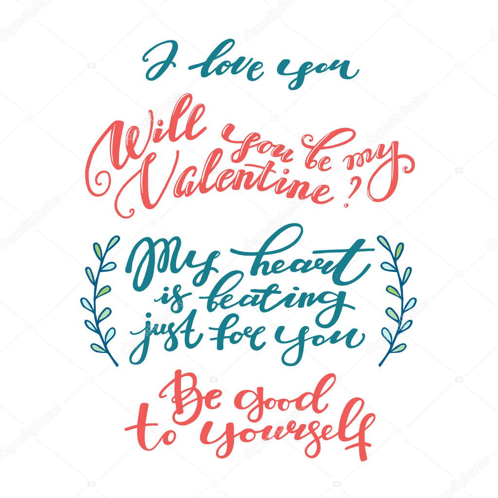 Set of hand-written Valentine Day phrases