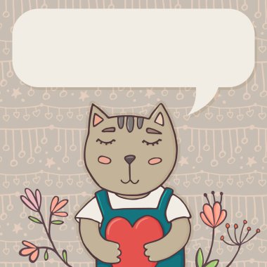 Kedi ve metin için yer ile tebrik kartı şablonu
