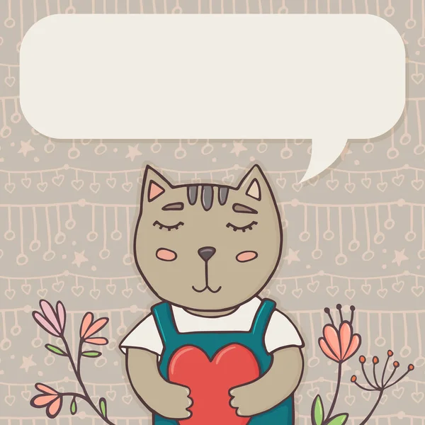 Modelo de cartão de saudação com gato e lugar para texto — Vetor de Stock