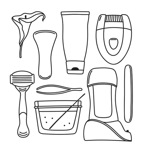 Conjunto de depilación a mano, herramientas de depilación — Archivo Imágenes Vectoriales