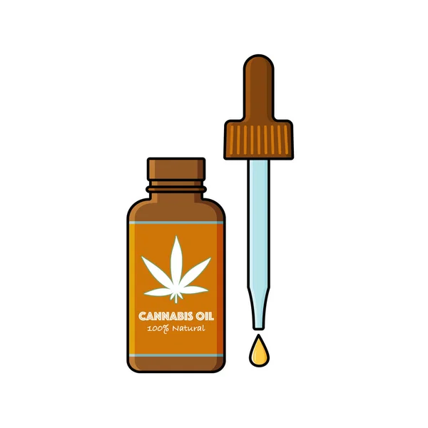 Öppna flaskan med cannabis, marijuana tinktur, olja — Stock vektor