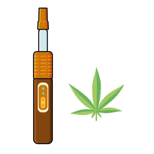Electronic cigarette, vaporizer and marijuana leaf — Stock Vector
