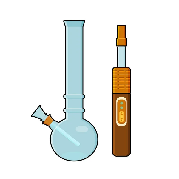 Elektronische sigaret, vaporizer en glazen waterpijp — Stockvector