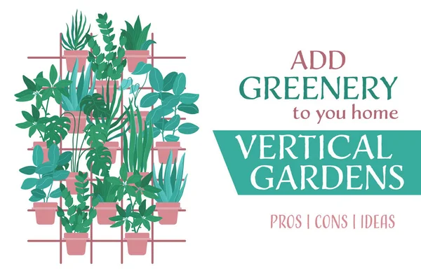 Jardín vertical interior, banner horizontal del sitio web — Vector de stock