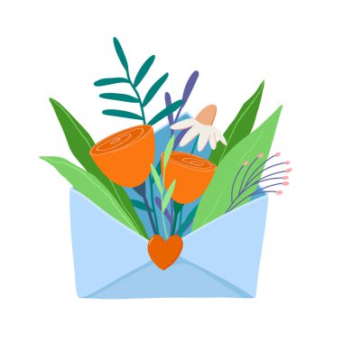 Zarfın içinde bir demet yaz çiçeği ve dalları