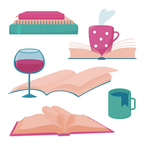 Kitap logosu şablonları, fincanlar ve şarap koleksiyonu