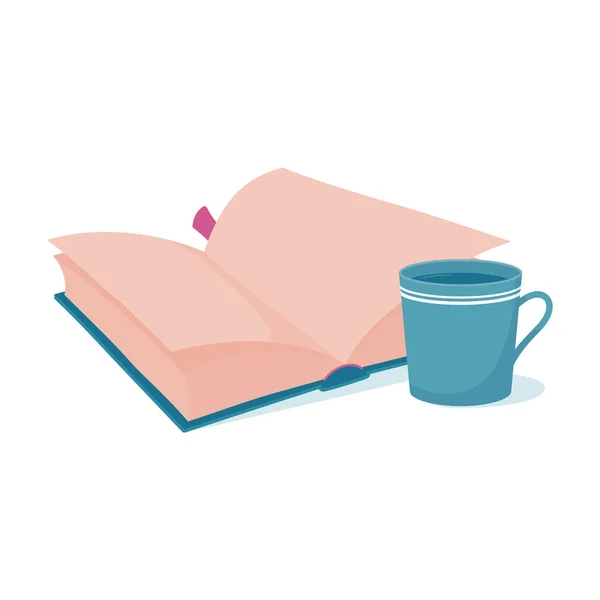 Logotipo de lectura con libro abierto y una taza grande — Archivo Imágenes Vectoriales