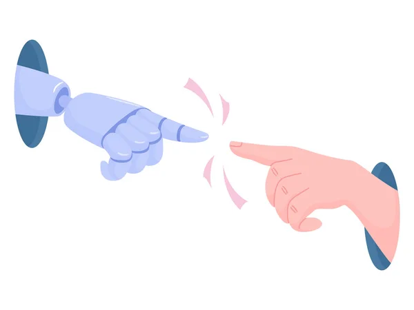 Robô e mão humana alcançando uns aos outros — Vetor de Stock