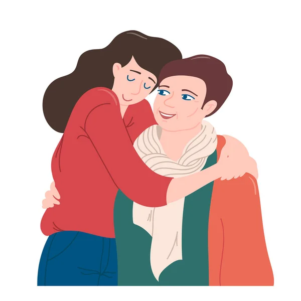 Young woman hugging mom with love and tenderness — Stock Vector