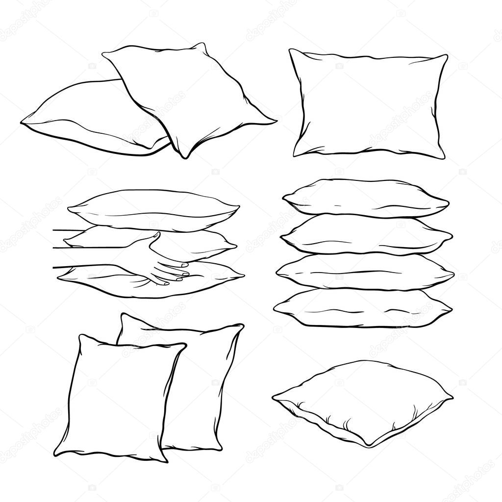 Set of sketch style pillows, black and white