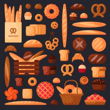 Taze ekmek ve hamur işleri düz tarzı