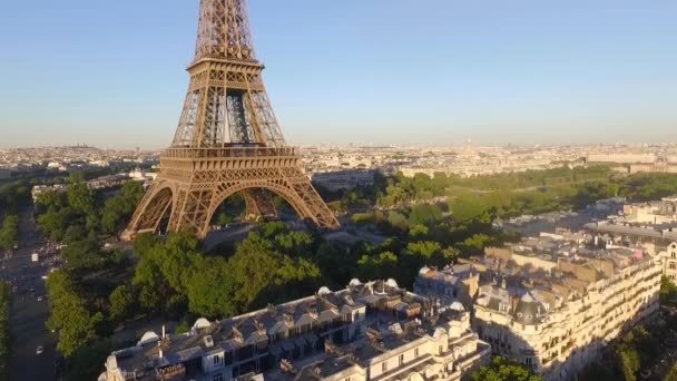 Een bovenaanzicht van de Eiffeltoren — Stockvideo