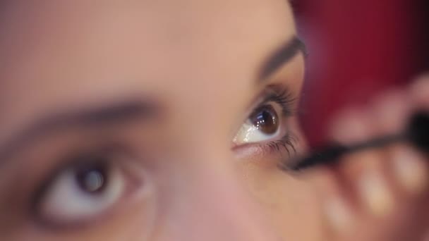 Meisje doet een make up ogen — Stockvideo