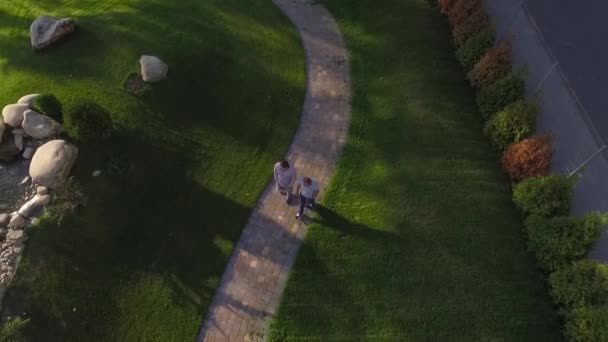 Zwei Männer gehen im Park spazieren — Stockvideo