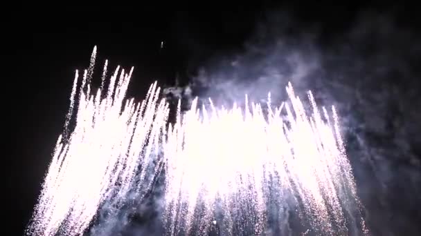 Tűzijáték fények szétszórva az égen — Stock videók