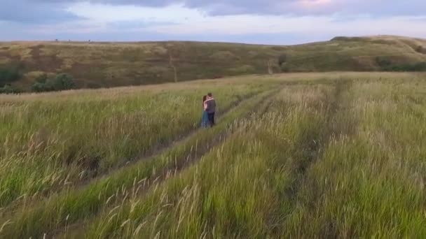 Pareja caminando en un campo — Vídeos de Stock