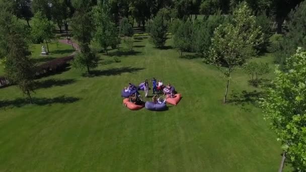 Die Leute haben Spaß auf dem Rasendach — Stockvideo