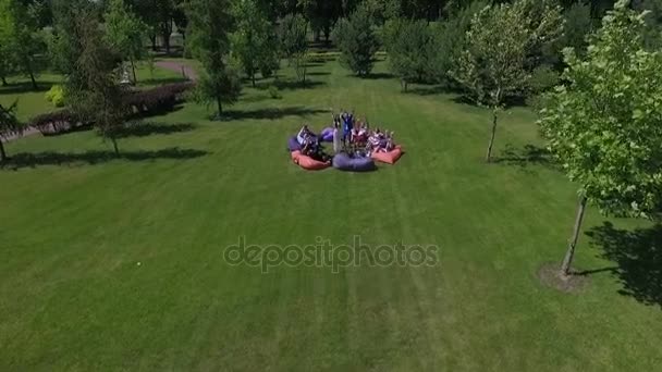 Les gens s'amusent sur la pelouse vue du dessus 