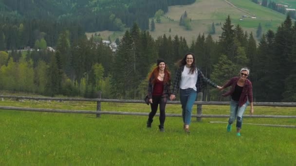 Meninas correndo sobre a natureza — Vídeo de Stock