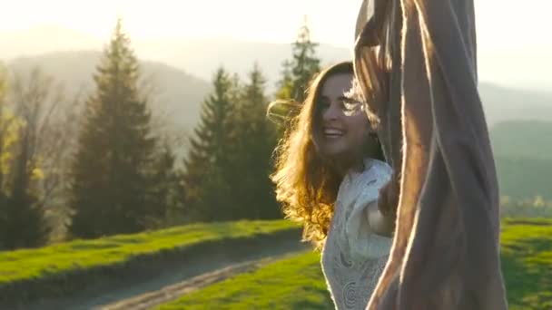 Girl dancing in the green valley — Stock Video