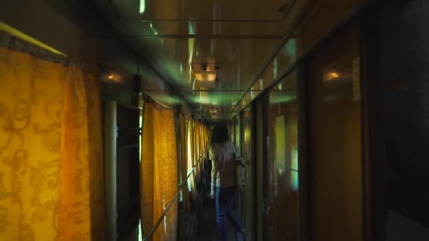 Девушка едет в поезде — стоковое видео