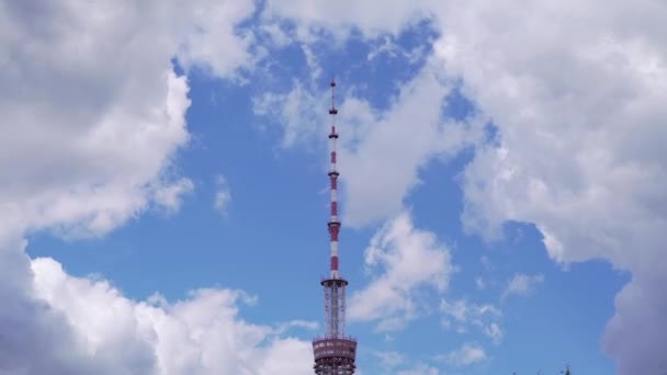 High TV tower on sky background — Stock Video