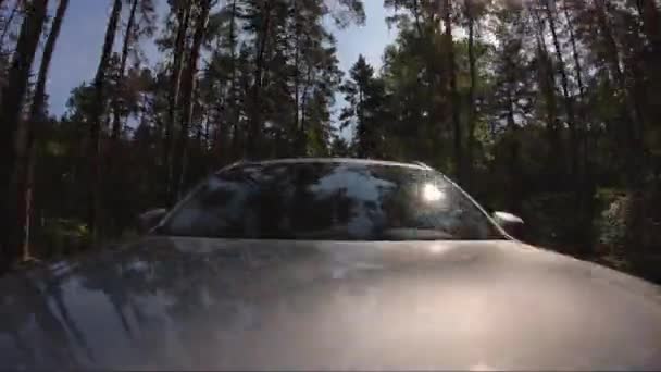 Kilátás a motorháztetőről egy mozgó autó — Stock videók